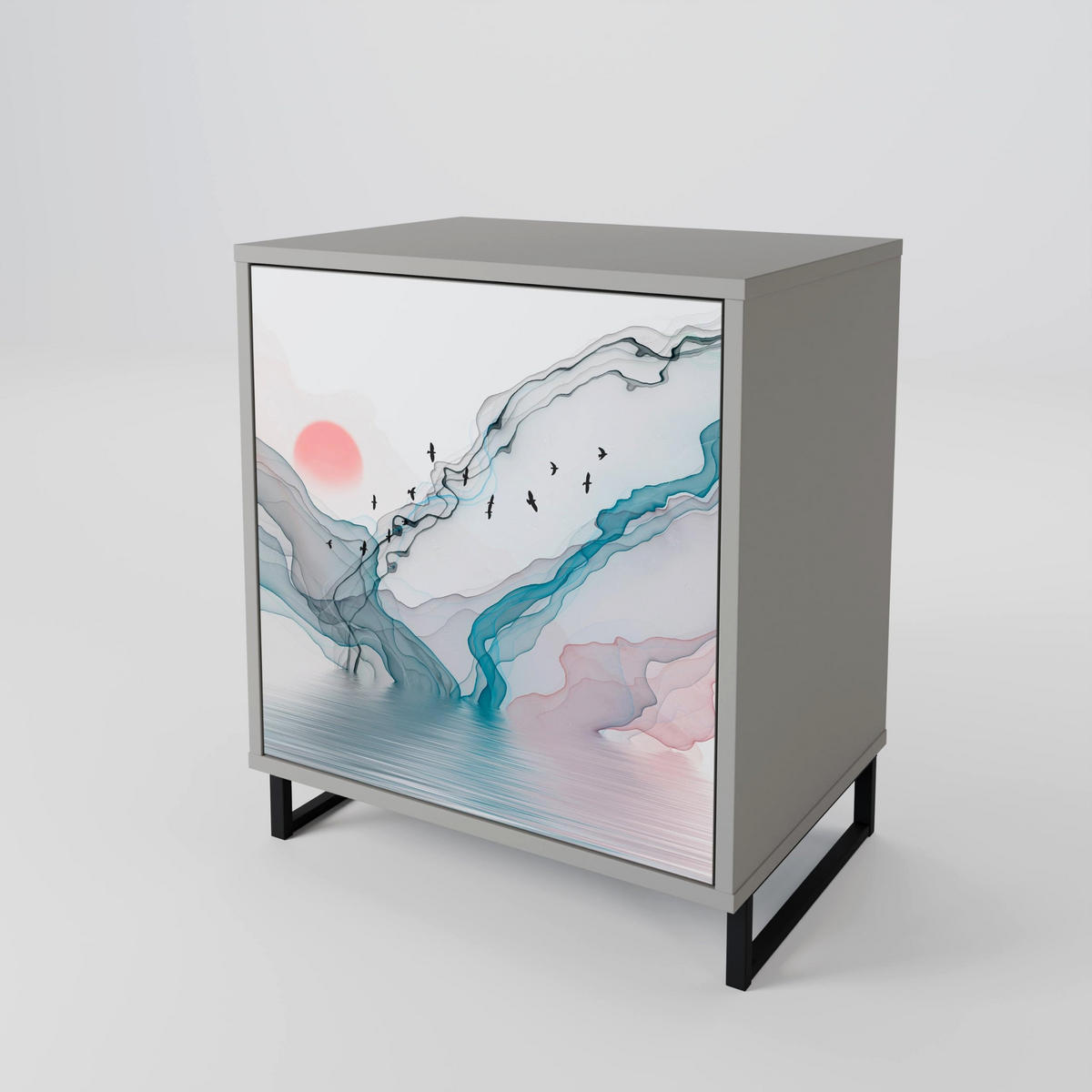 SIDEBOARD VELVET CROSSING, Grau, 57,5x42x75,5 cm, Goldfarbene Metallfüße - Goldfarben/Multicolor, Holzwerkstoff/Metall (57.5/75.5/42cm) - SpaceRebels