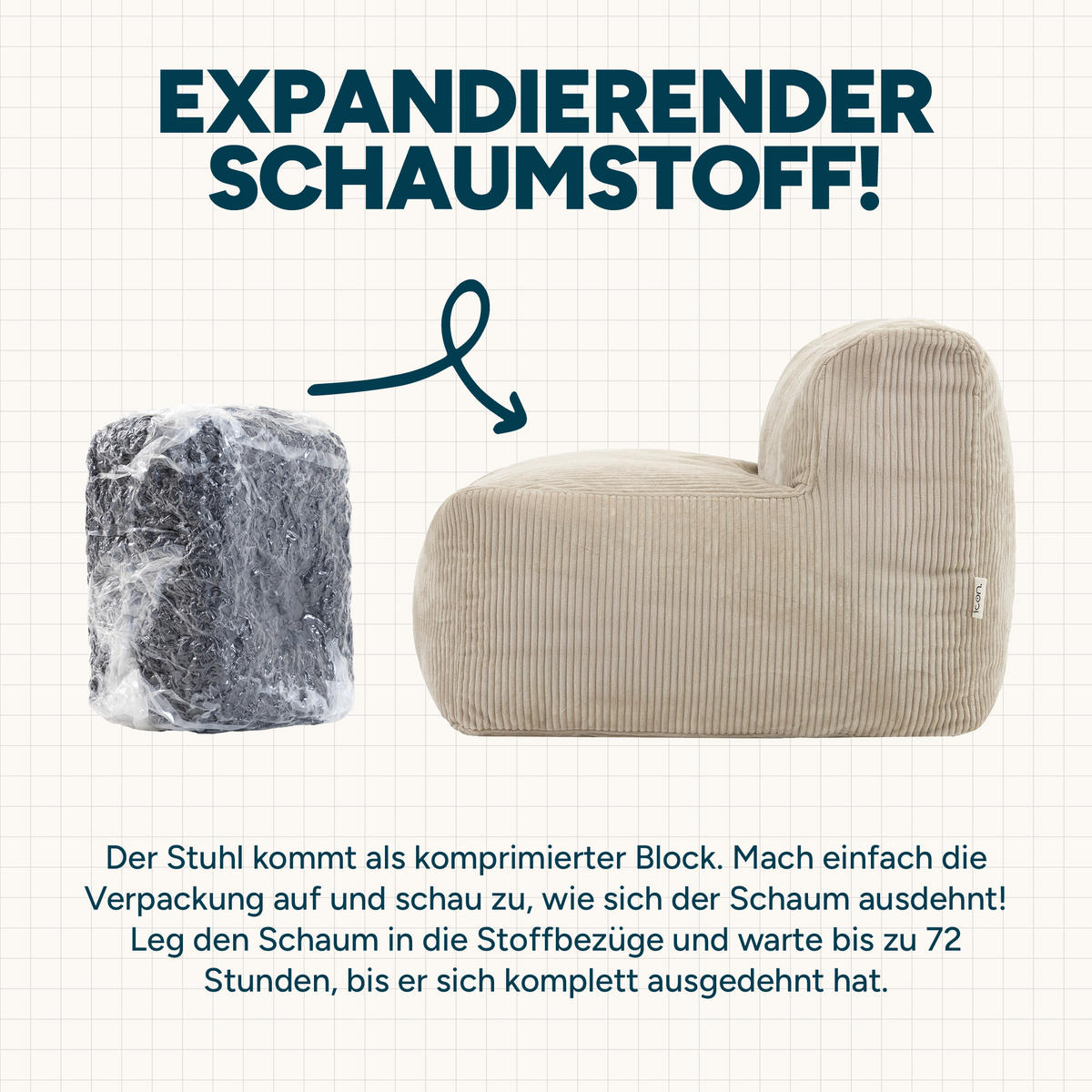 SITZSACK-SOFA 4-tlg. ZEN: 2 Ecksessel, Sessel, Fußstütze - Beige, Textil (390/68/100cm) - icon