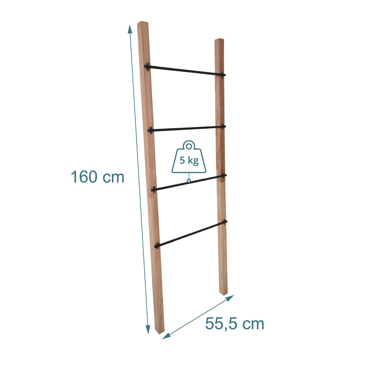 LESTEV ZA BRISAČE Naravna Črna 4 prečke 160 cm - svetlo rjava, kovina/les (55.5/160/5cm) - Relaxdays