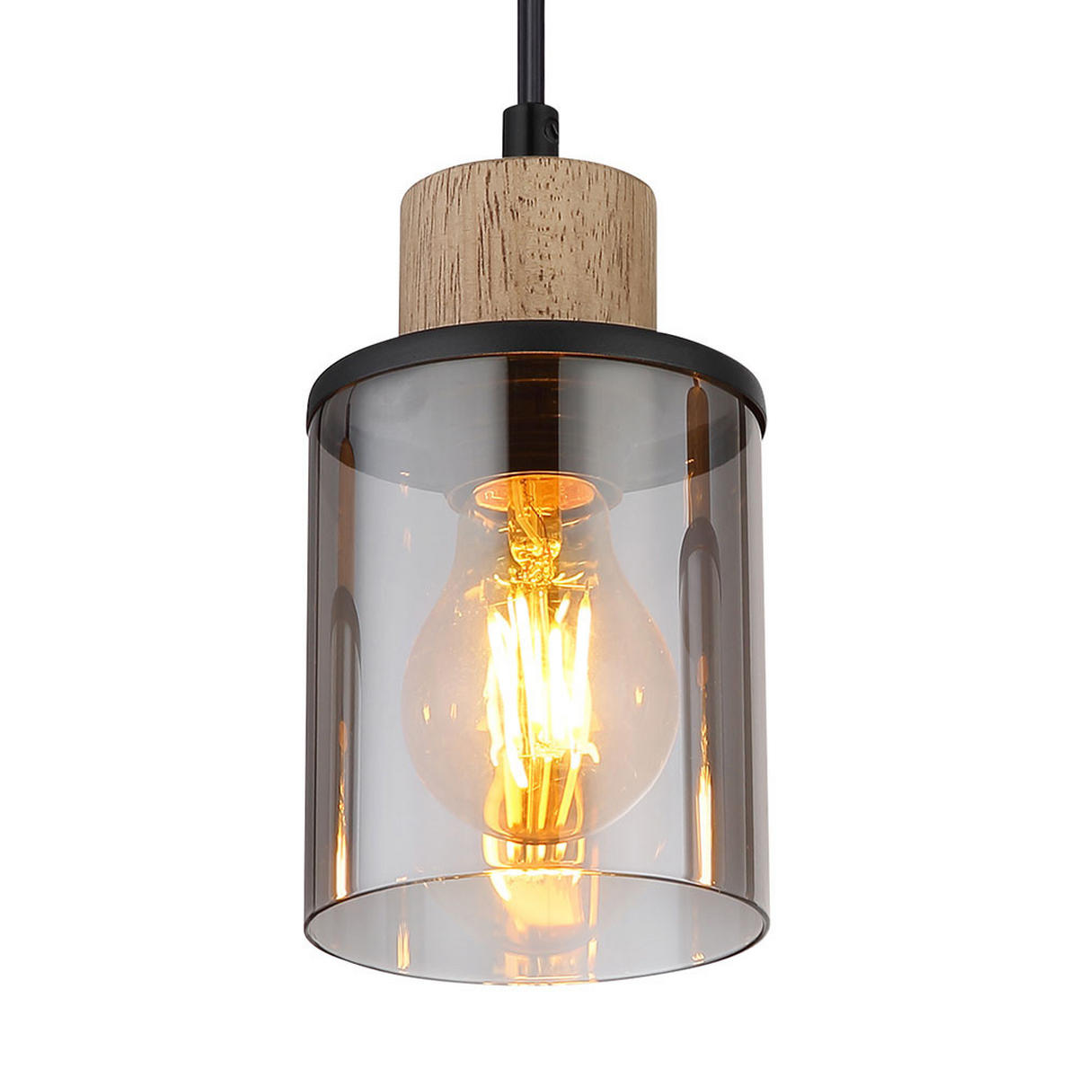 HÄNGELEUCHTE REID Metall Schwarz Rauchglas - Schwarz, Holz (78/10/120cm) - Globo Lighting