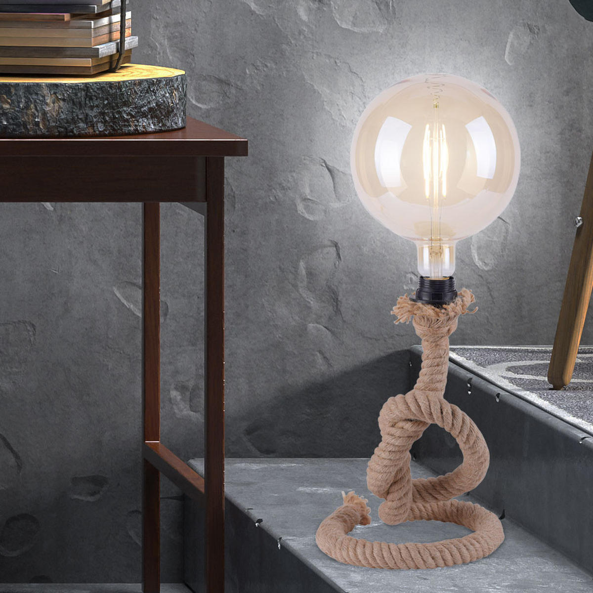 TISCHLEUCHTE Rope Braun - Braun, Textil (20/20/33cm)