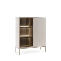 MODERNE Geriffelte Vitrine LAGOS W2D (Kaschmir Matt, LED, Champagner Gestell, Push to Open) - Kaschmir/Champagner, Glas/Holz (104/126/39cm) - Ravio