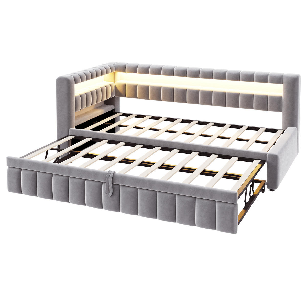 SCHLAFSOFA mit Ausziehfunktion 90x200 cm Samt Hellgrau - Hellgrau, Metall (90/200cm) - Meubliv