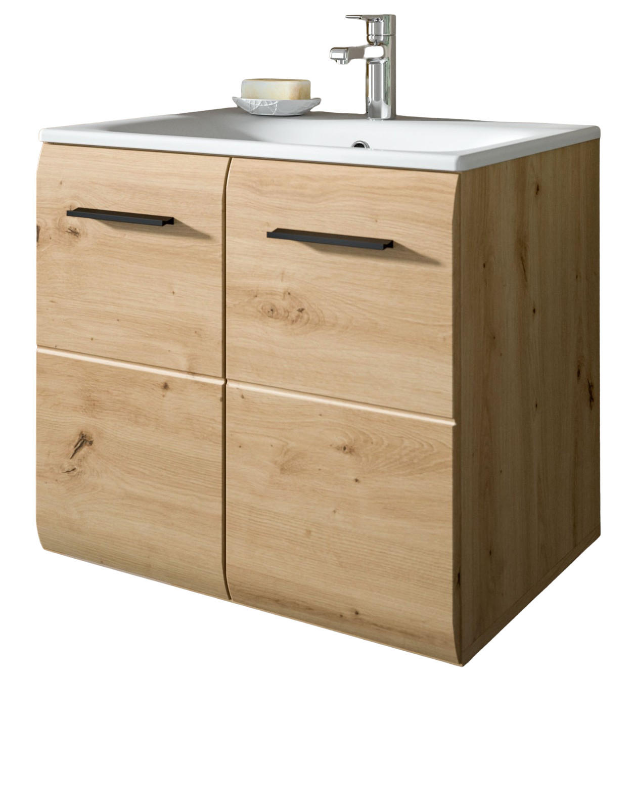 WASCHTISCH Eiche Artisan, Set Waschbeckenunterschrank hängend mit Waschbecken, Breite 60 cm - Schwarz/Eiche Artisan, Keramik/Holzwerkstoff (60/55/46cm) - Inn.Furn