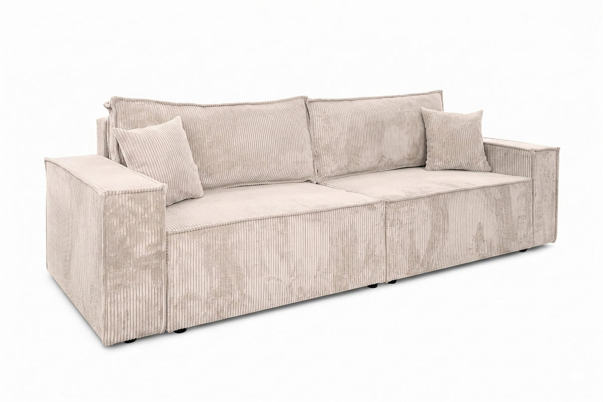 SOFA Mit Schlaffunktion Und Bettkasten, Cordstoff Poso, Beige, BEST SCORNER - Creme, Holz (245/83/90cm) - Kaiser Möbel