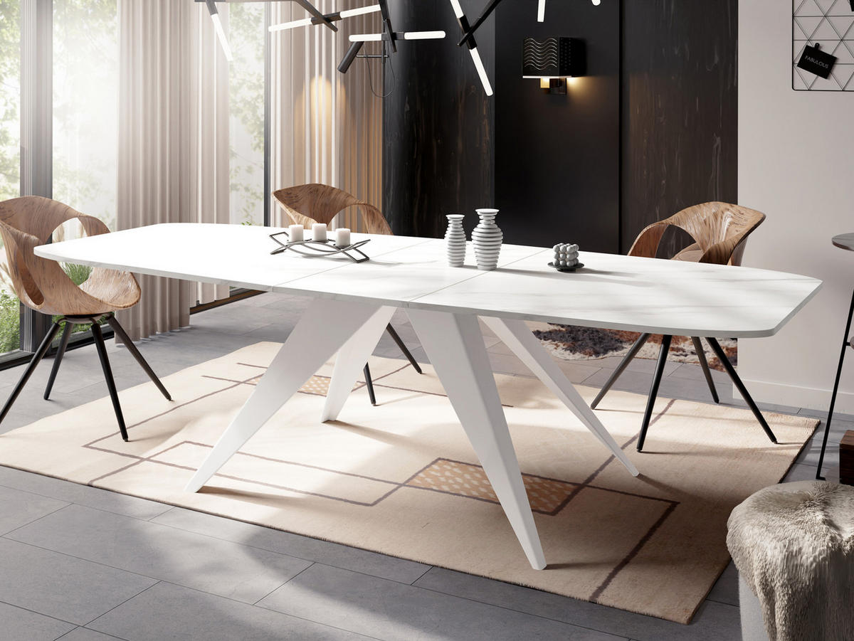 ESSTISCH Fatina rechteckig ausziehbar, Marmor Weiß 160-198/90/76 cm - Ecru/Weiß, Holzwerkstoff/Metall (160/80/76cm) - WFL GROUP