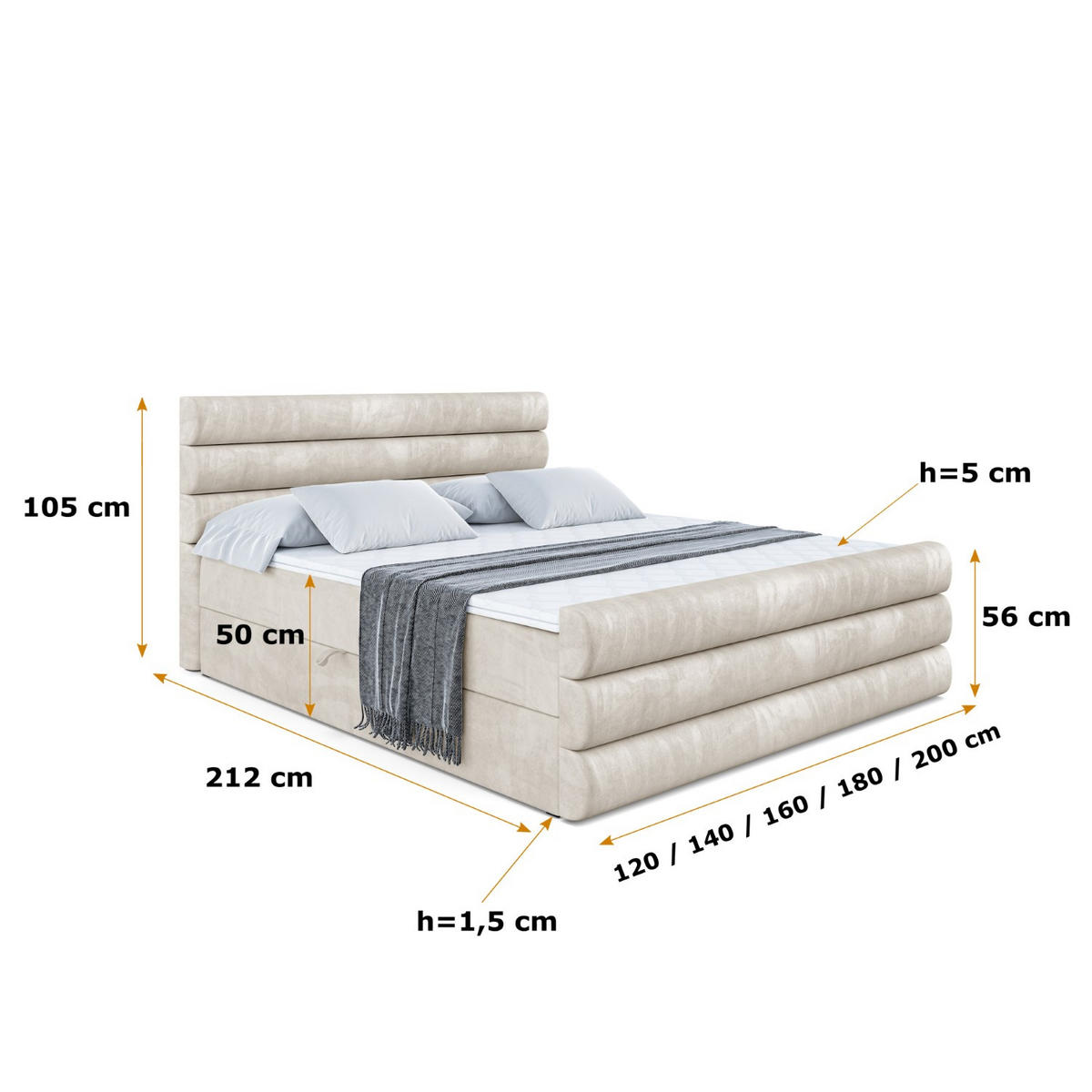 BOXBETT CELESTIA-Z - 160x200 cm - H3 - Ecru - Ecru, Holzwerkstoff (160/200cm) - ALTDECOR