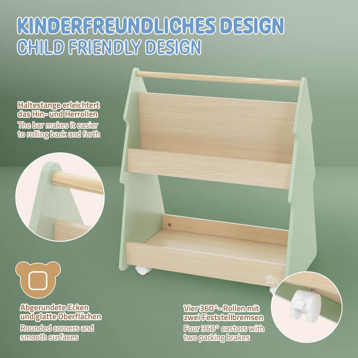 KINDERREGAL Tanne, Grün/Natur - Naturfarben, Holz (60/70/38cm) - Joyz