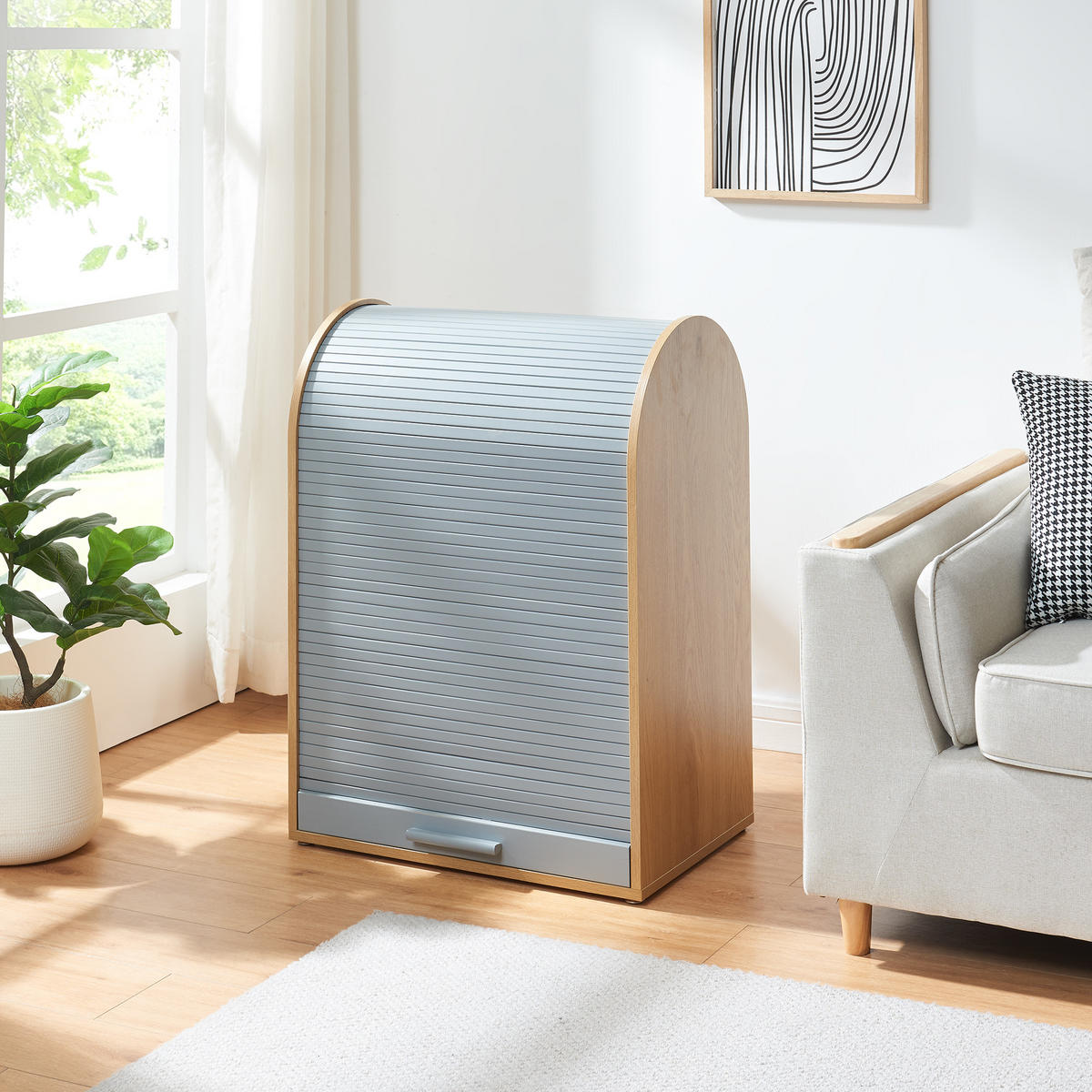 SKŘÍŇ S ROLETOU Kavlinge - šedá/přírodní, dřevo/kompozitní dřevo (60/80/40cm) - [en.casa]