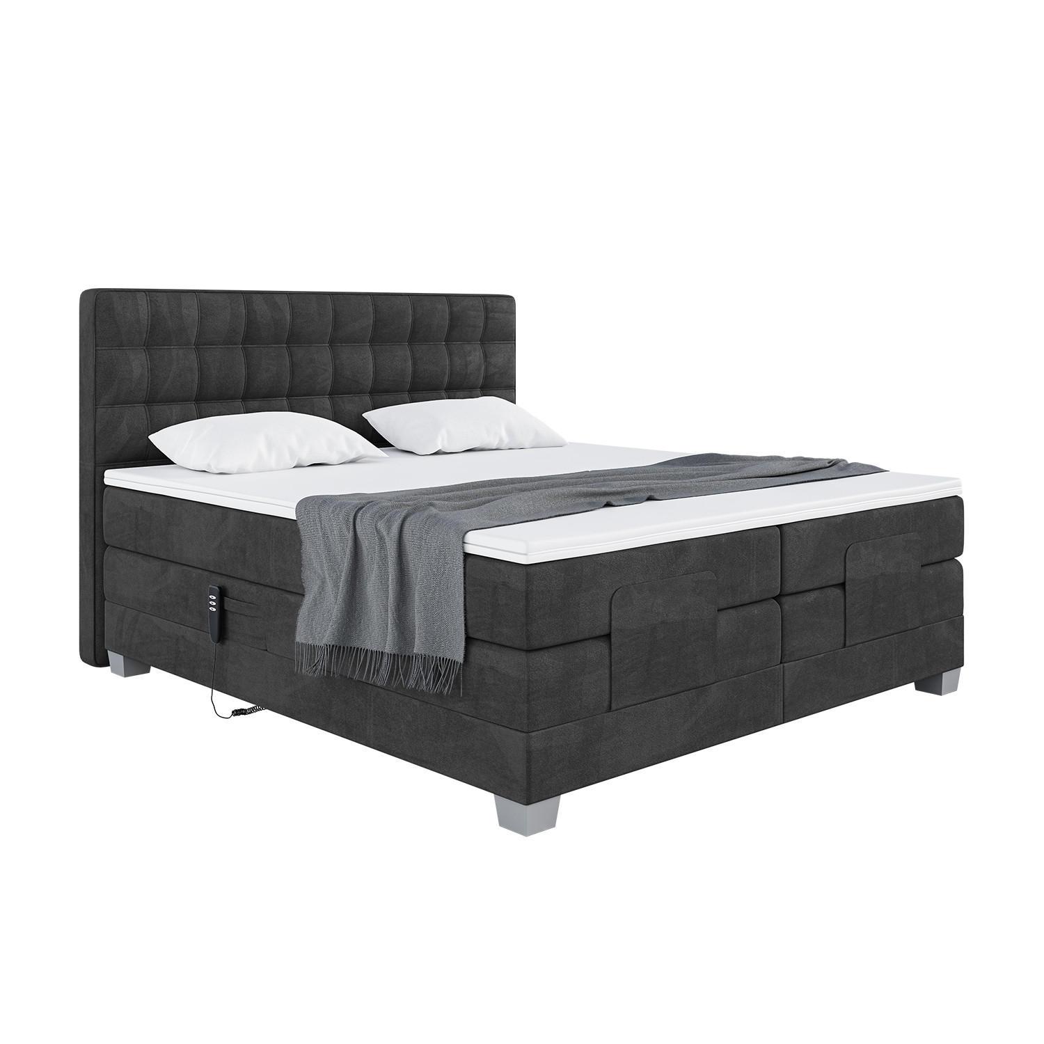 Meblini Boxspringbett Schwarz 180x200 cm