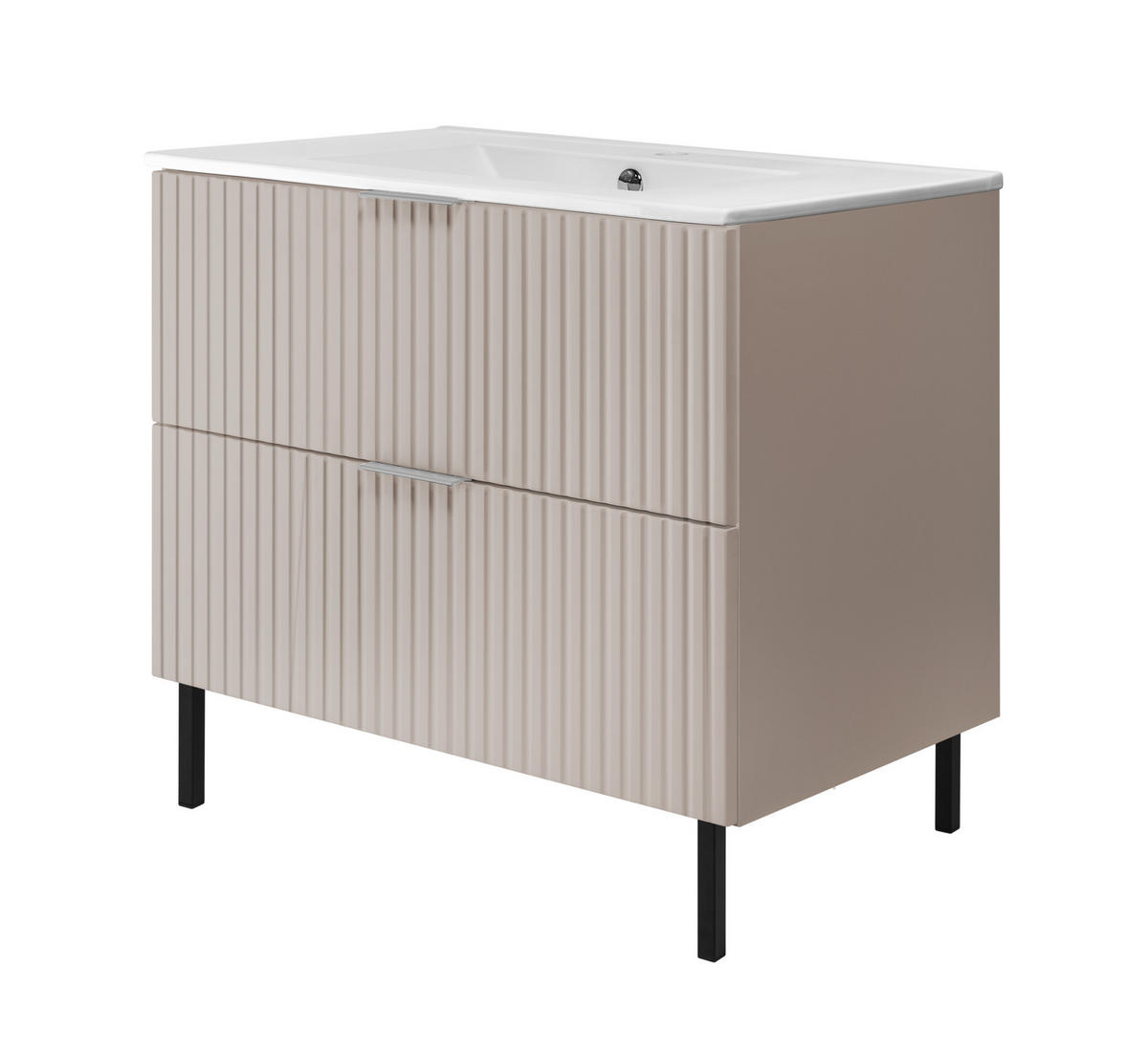 WASCHBECKUNTERSCHRANK, Kaschmir, 80 x 77 x 46 cm, silberner Griff, schwarze Beine, ohne Top - Beige/Silberfarben, Holzwerkstoff (80/77/46cm) - 3XE LIVING
