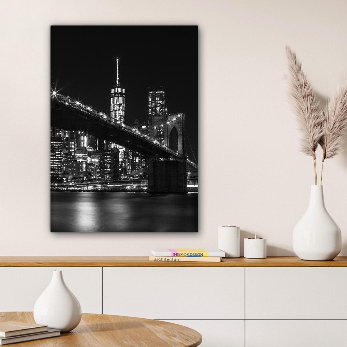 LEINWANDBILD New York - Brooklyn - Brücke 60x80 cm - Schwarz, Textil (60/80cm) - MuchoWow
