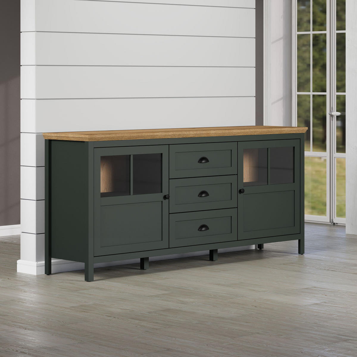 SIDEBOARD Stanton Grün - Grün, Holzwerkstoff (185/185/86cm) - Trendteam