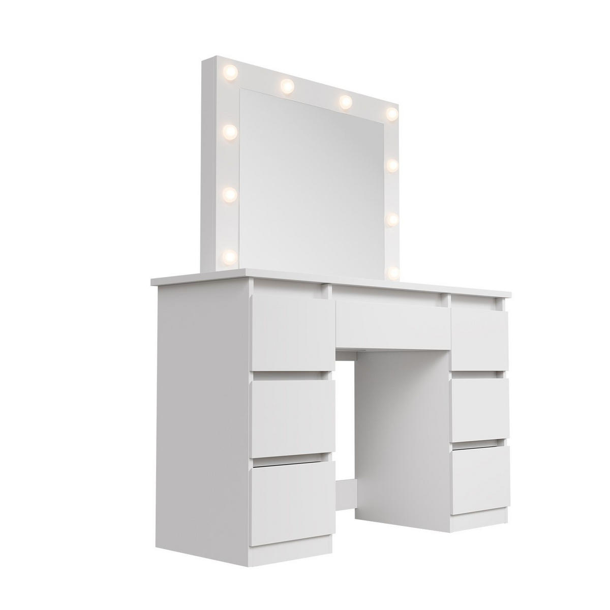 SCHMINKTISCH Talea mit LED (3 Lichtstufen) - Weiß, Holz (110/141/40cm) - Juskys