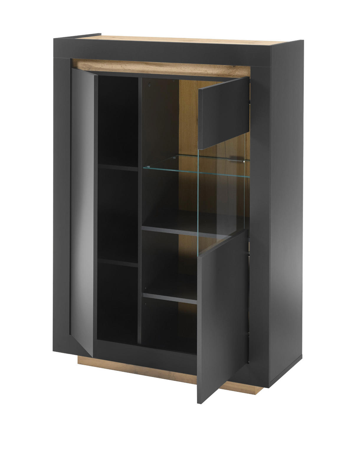 VITRINE anthrazit, Wotan Eiche, Highboard mit viel Stauraum - Eichefarben/Anthrazit, Glas/Holzwerkstoff (96/136/38cm) - Furn.Design