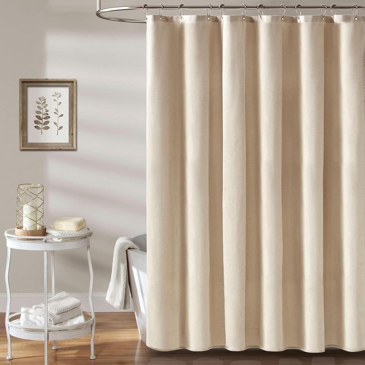 DUSCHVORHANG Leinen Polyester wasserdicht schimmelresistent langlebig für Badewanne und Dusche mit Ringen - Beige, Textil (200/180cm) - MCBOSON