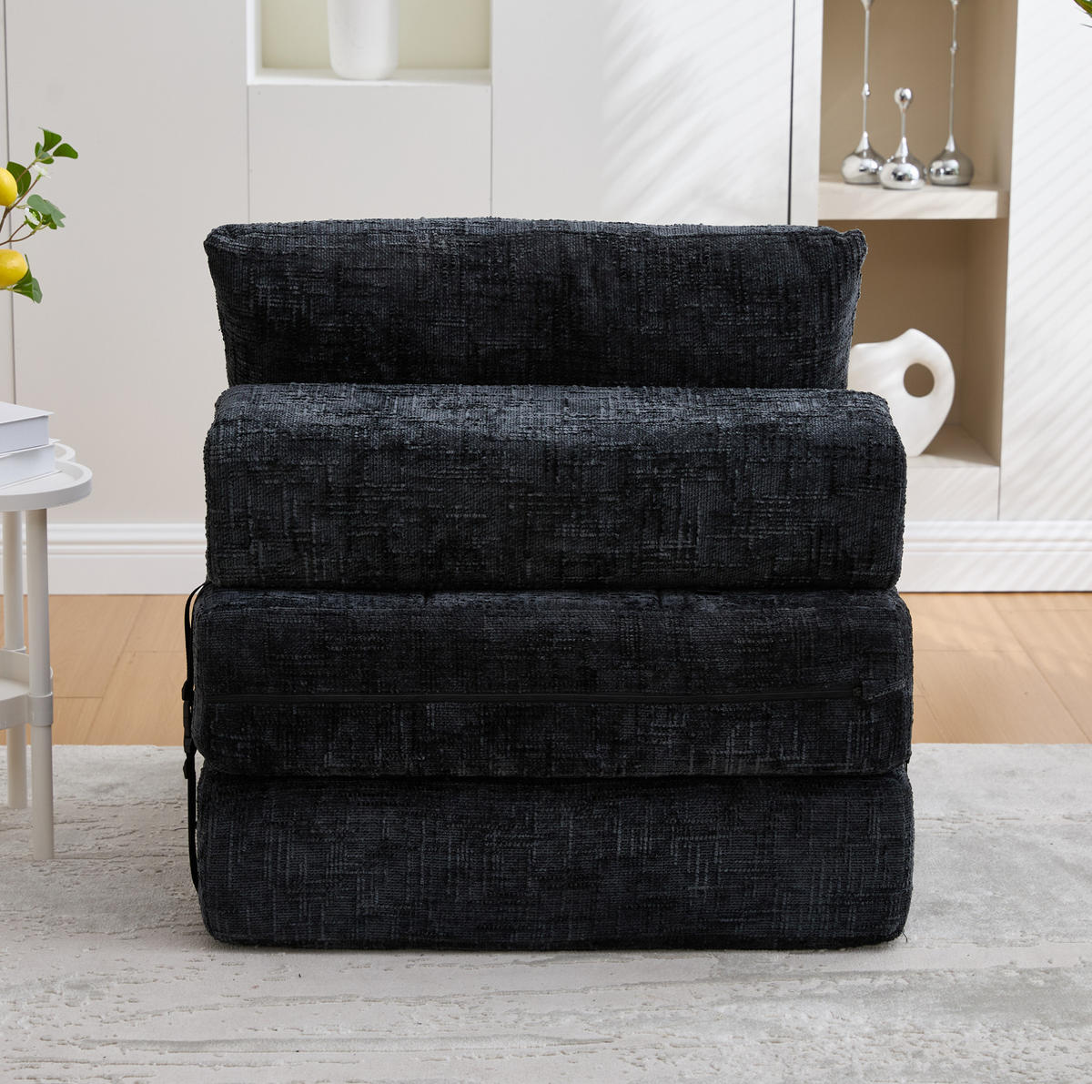 SCHLAFSESSEL klappbar 79x180 cm Chenille Schwarz - Schwarz, Kunststoff (79/57/79cm) - Beauniv