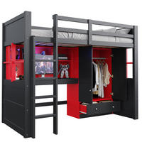 HOCHBETT 90/200 cm Schwarz-Rot mit LED, Lattenrost und Massivholz - Schwarz, Holz (90/200cm) - MIVRAY