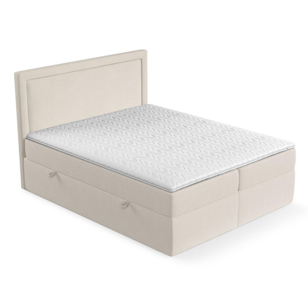 BOXBETT Tribeca Beige 200/200 cm mit Bonellmatratze und Topper - Beige/Schwarz, Holz/Holzwerkstoff (200/200cm) - Maison de Reve