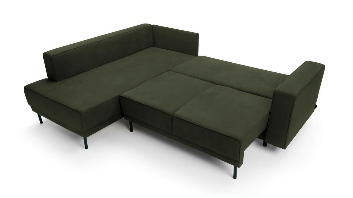 ECKSOFA Rodario Olivgrün Velours - Schwarz/Olivgrün, Textil/Metall (247/187cm) - Selsey