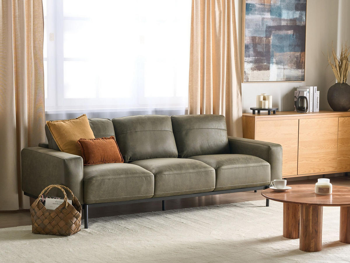 3-SITZER-SOFA Stoff grün Lederoptik Sovik - Grün, Textil (215/72/87cm) - Beliani
