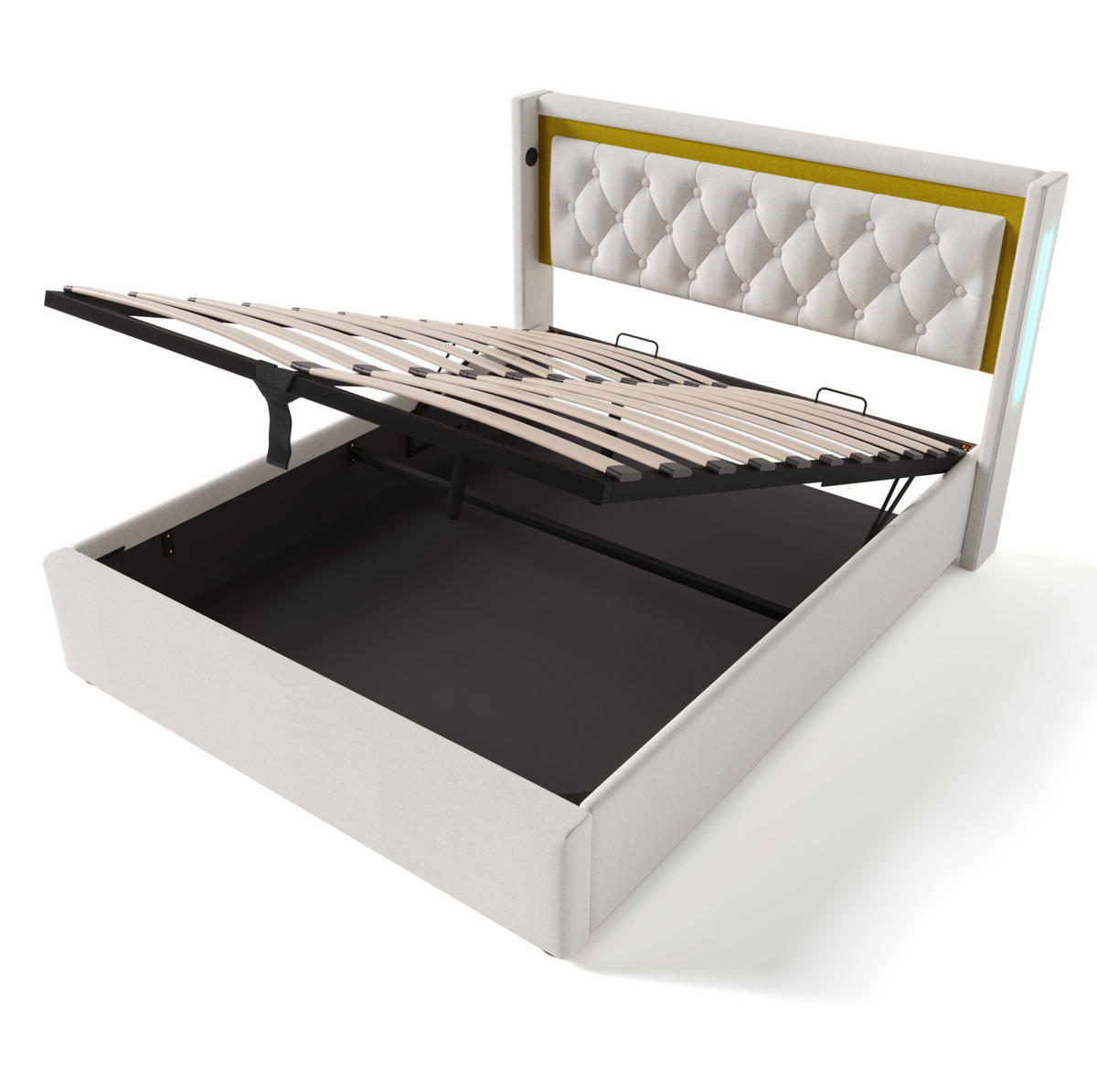 POLSTERBETT 140/200 cm Beige mit Stauraum, LED und USB- und Type-C-Anschlüssen - Beige, Textil (140/200cm) - Flora Grace