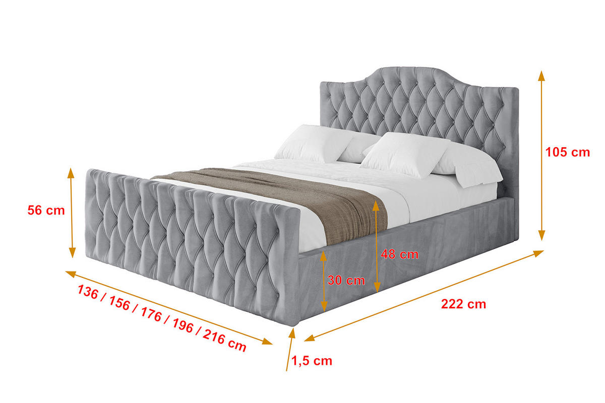 POLSTERBETT mit Bettkasten, Fußteil und Lattenrost, Boxbett mit Matratze H3/H4 - FALIO-Z 180x200 Hellgrau - Hellgrau, Holzwerkstoff/Textil (180/200cm) - ALTDECOR