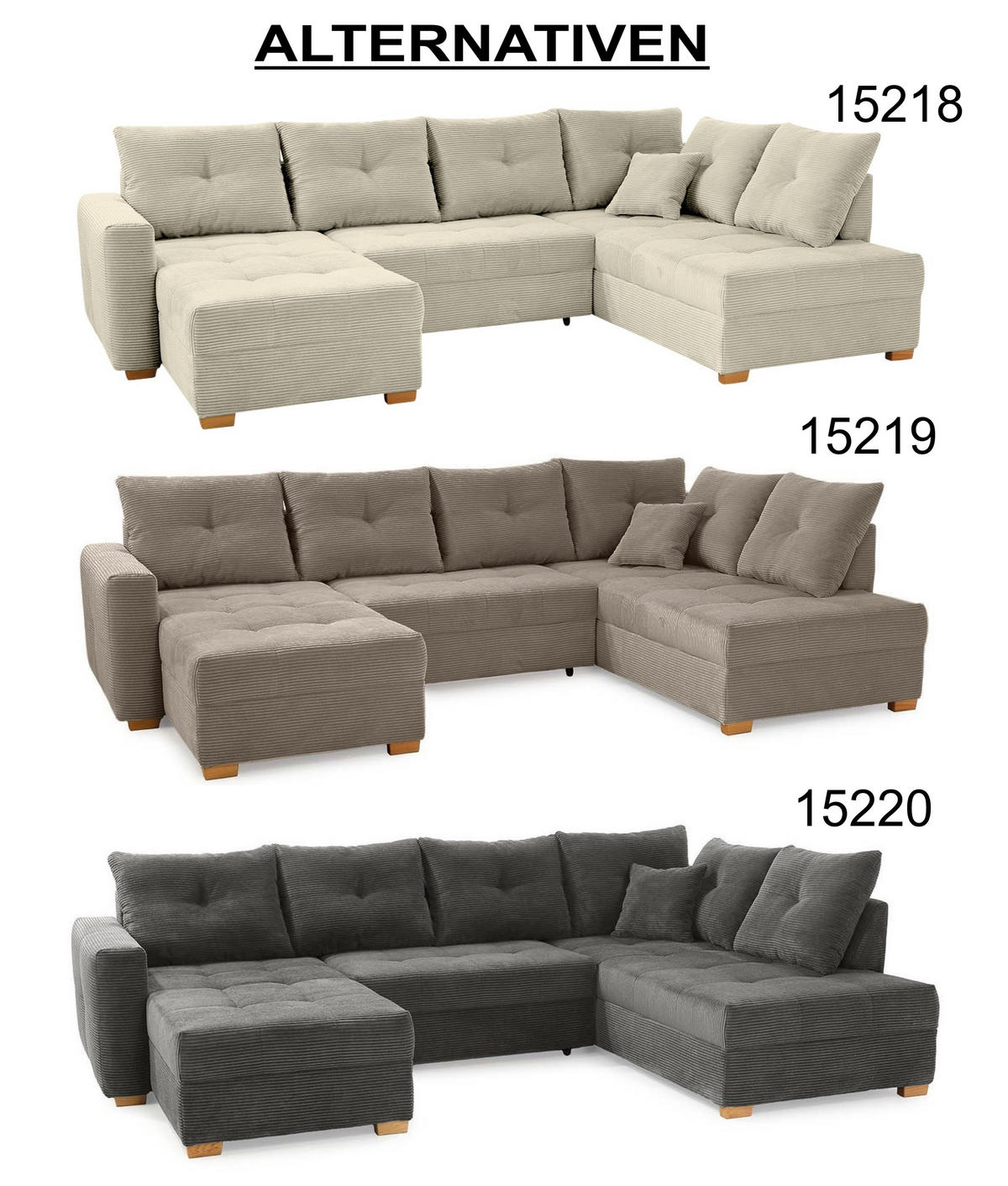 WOHNLANDSCHAFT mit Schlaffunktion und Bettkasten, spiegelverkehrt montierbar U-Form B313/T200/H92 cm, Cord Grau Anthrazit / 15220 - Schieferfarben/Eichefarben, Holz/Textil (313/92/200cm) - luma-home