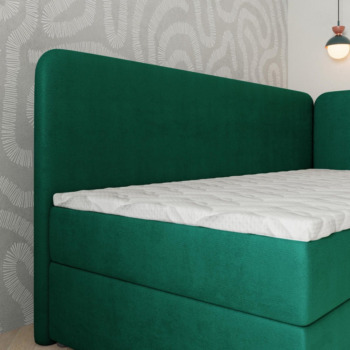 BOXBETT GINA 90x200 cm mit Matratze und Topper, H2+H3 - Grün - Grün, Holz (90/200cm) - MASSENO