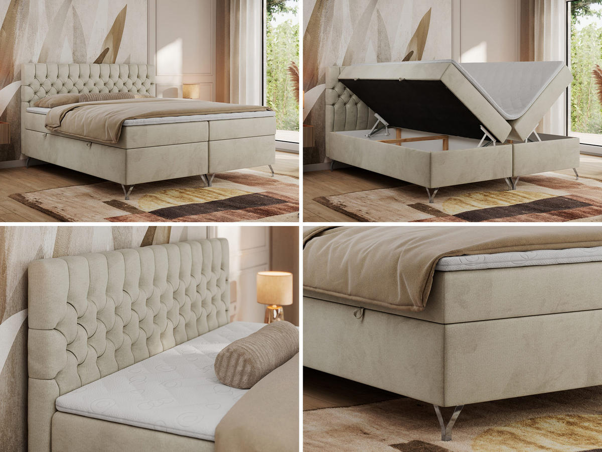 BOXBETT GRIMALDI 200/200 Beige Velvet - H4 - Beige, Holz/Textil (200/200cm) - MKS