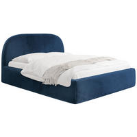 POLSTERBETT Puro mit Bettkasten, Dunkelblau Samt 140 x 200 cm – mit Metall-Lattenrost - Blau/Birkefarben, Kunststoff/Textil (140/200cm) - WFL GROUP