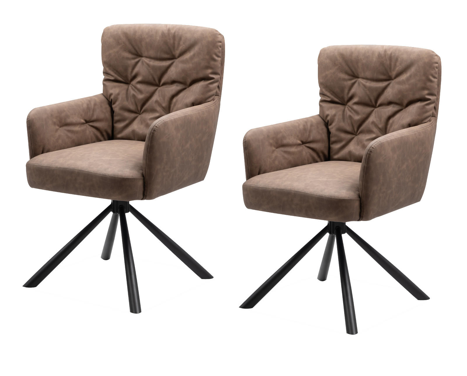 STUHL 2er-Set braun Leder-Optik, Esszimmerstuhl drehbar - Schwarz/Braun, Holz/Textil (57/95.5/57cm) - Furn.Design
