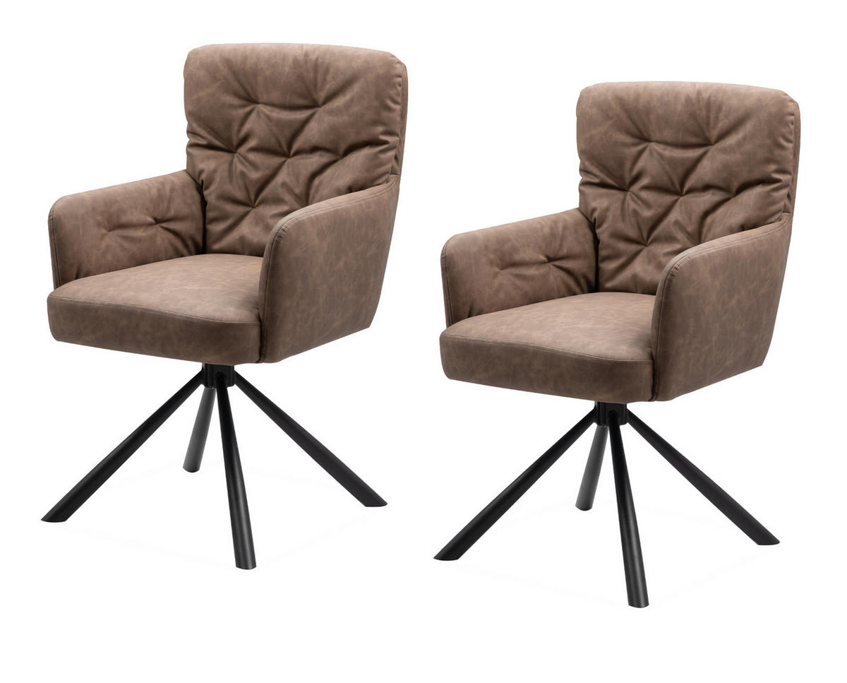 STUHL 2er-Set braun Leder-Optik, Esszimmerstuhl drehbar - Schwarz/Braun, Holz/Textil (57/95.5/57cm) - Furn.Design