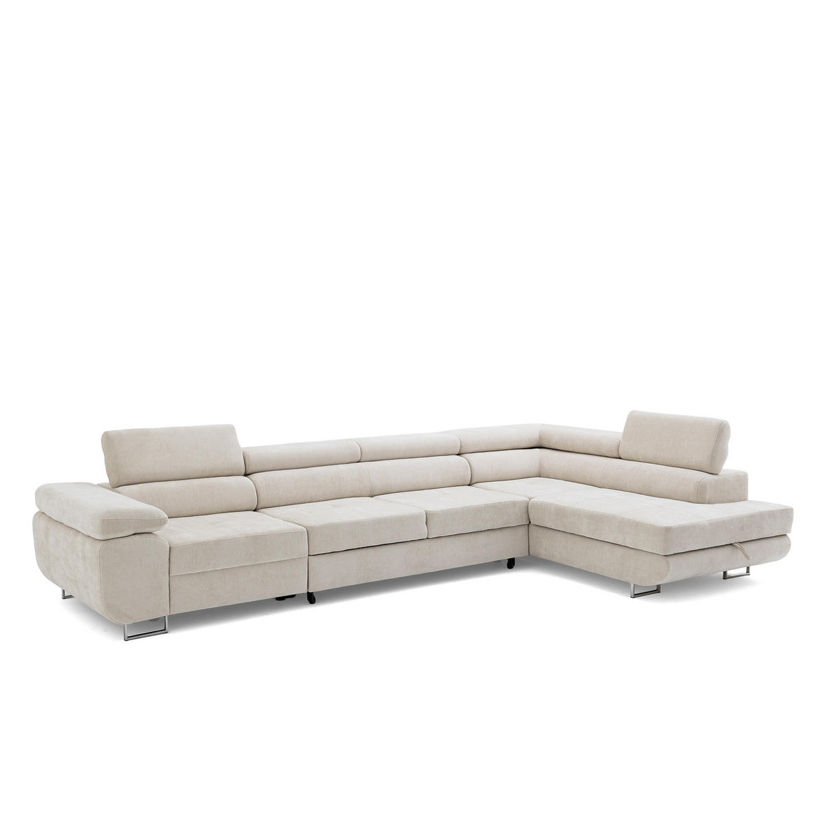 ECKSOFA WILD MAXI L Rechts mit Schlaffunktion 125x195 Chenille Beige - Chromfarben/Beige, Holz/Textil (350/203cm) - Muffo