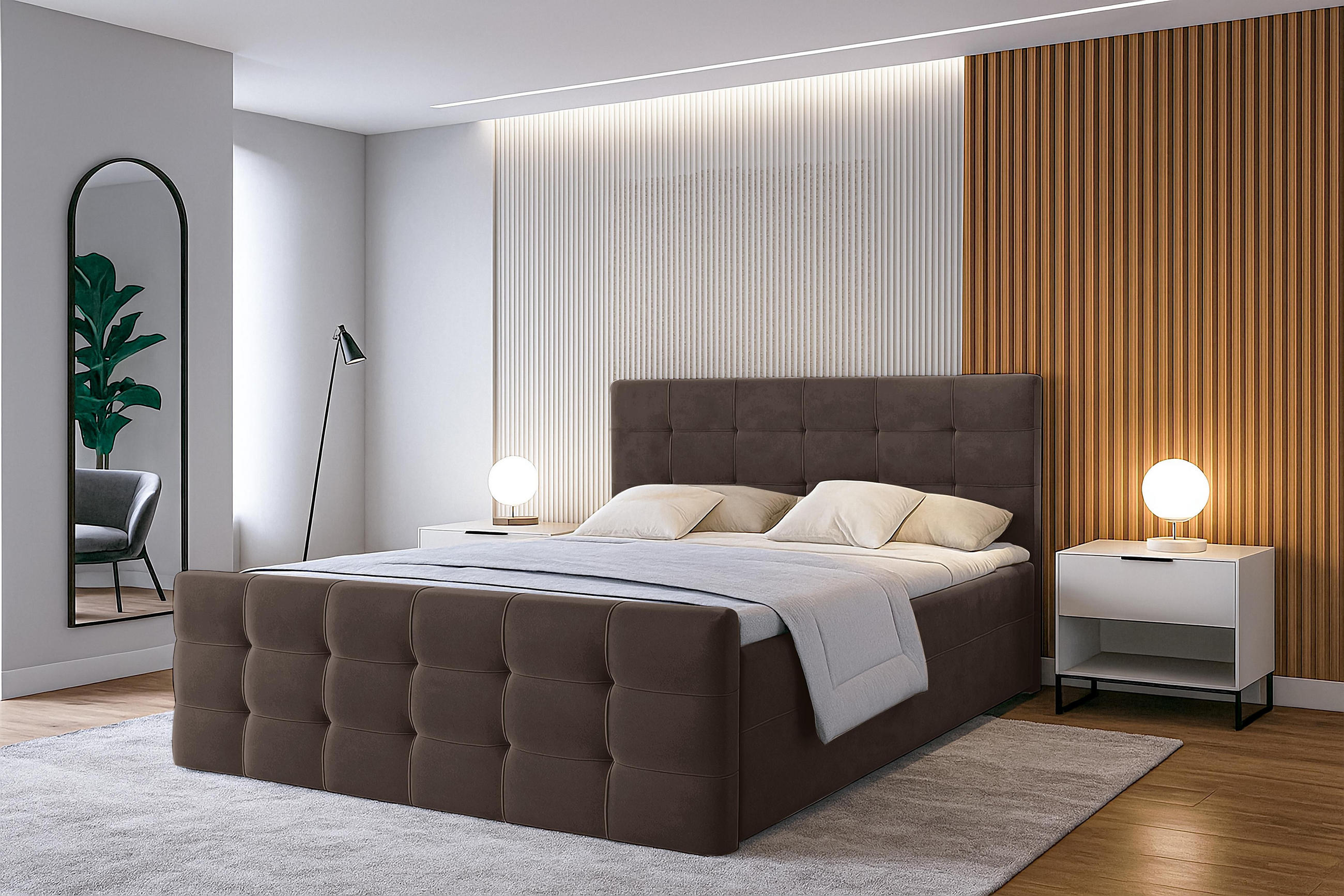 BOXBETT ARGENTARO 180x200 cm mit Bettkasten und Matratze - Braun - Schwarz/Braun, Holz/Holzwerkstoff (180/200cm) - AX Living