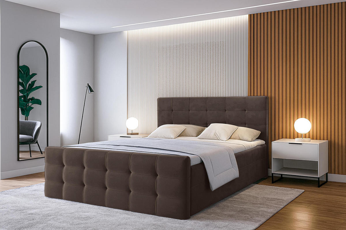 BOXBETT ARGENTARO 180x200 cm mit Bettkasten und Matratze - Braun - Schwarz/Braun, Holz/Holzwerkstoff (180/200cm) - AX Living
