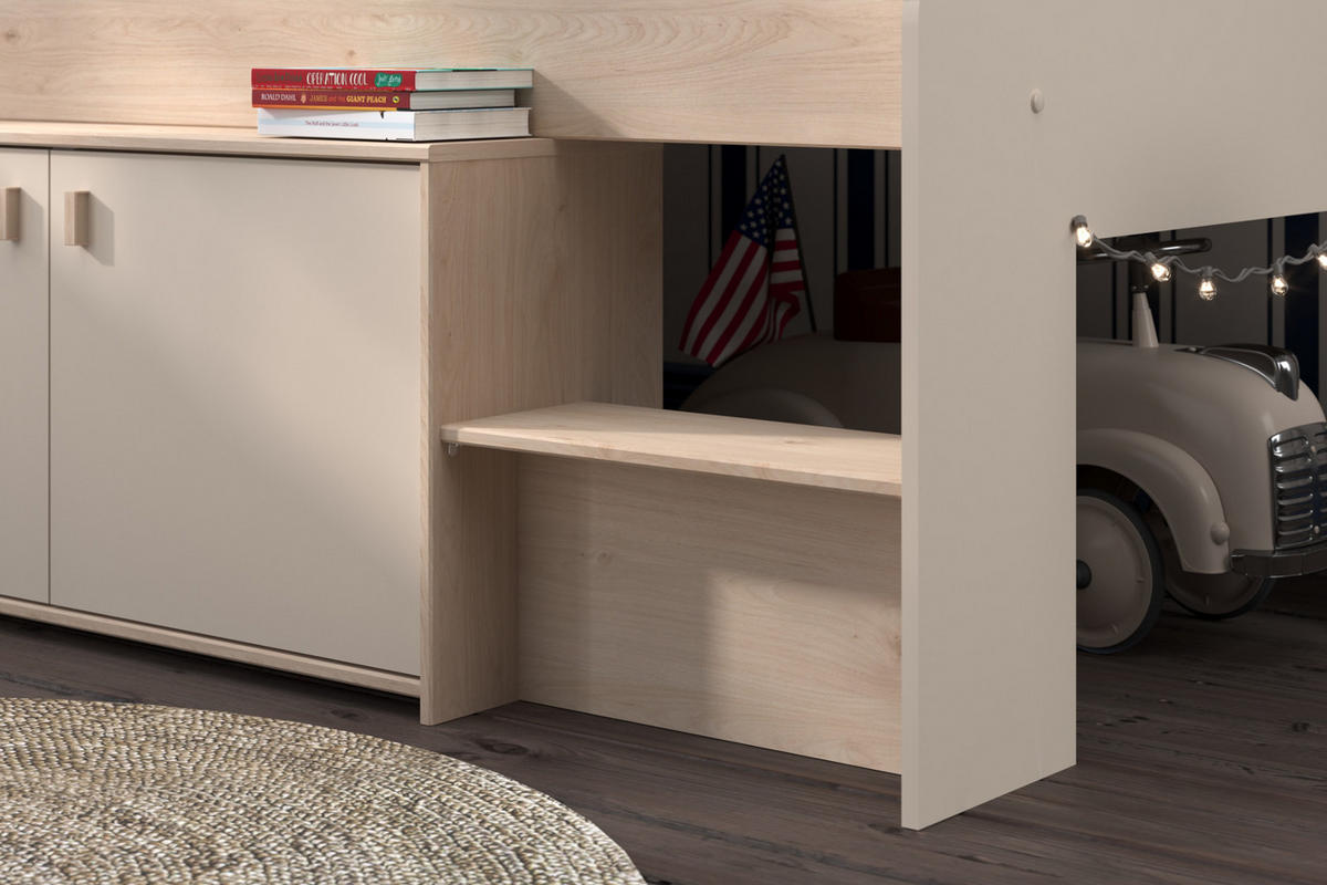 HOCHBETT Kaschmir, Jackson Eiche, Stauraumbett Bett 90 x 200 cm - Kaschmir/Eichefarben, Holzwerkstoff/Kunststoff (90/200cm) - Parisot Meuble