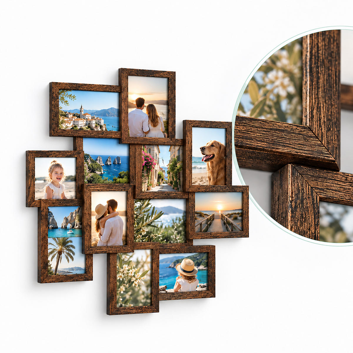 RAMĂ maro vintage colaj pentru 12 fotografii 10x15 cm - maro, material plastic/compozit lemnos (62/64.5/3.5cm) - Relaxdays