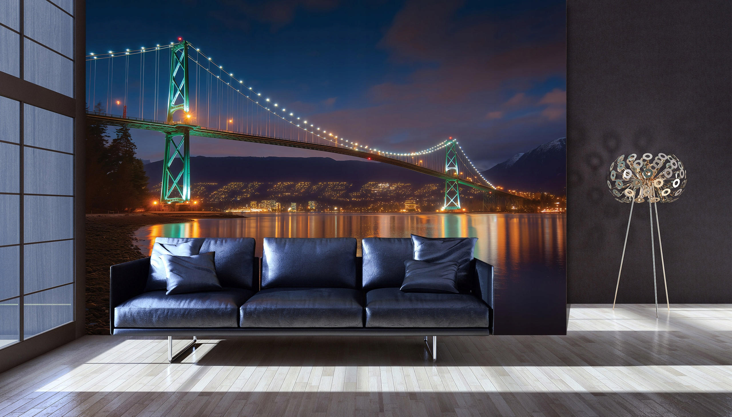 FOTOTAPETE Brücke Stadt Blau 200x140 cm - Multicolor, Papier (200/140cm) - Wallarena