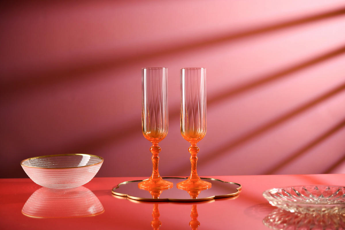 SEKTGLÄSER, 2er-Set, 200 ml - Orange, Glas (0.2L) - Krosno Glass