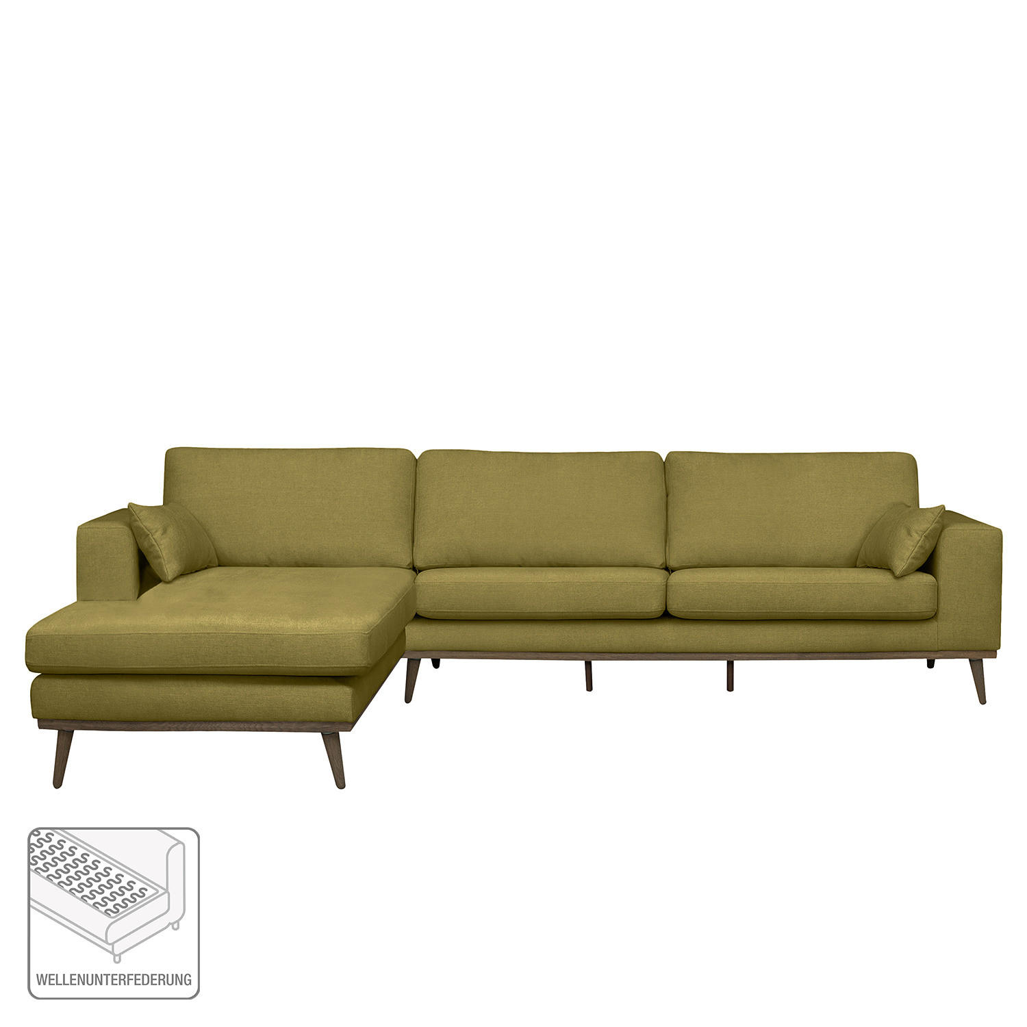 ECKSOFA mit Longchair - Eichefarben/Olivgrün, Textil (281/153cm) - home24