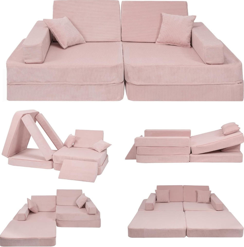 KINDERSOFA Cordsamt Puderrosa - Hellrosa, Textil (160/24/80cm) - AngeLove