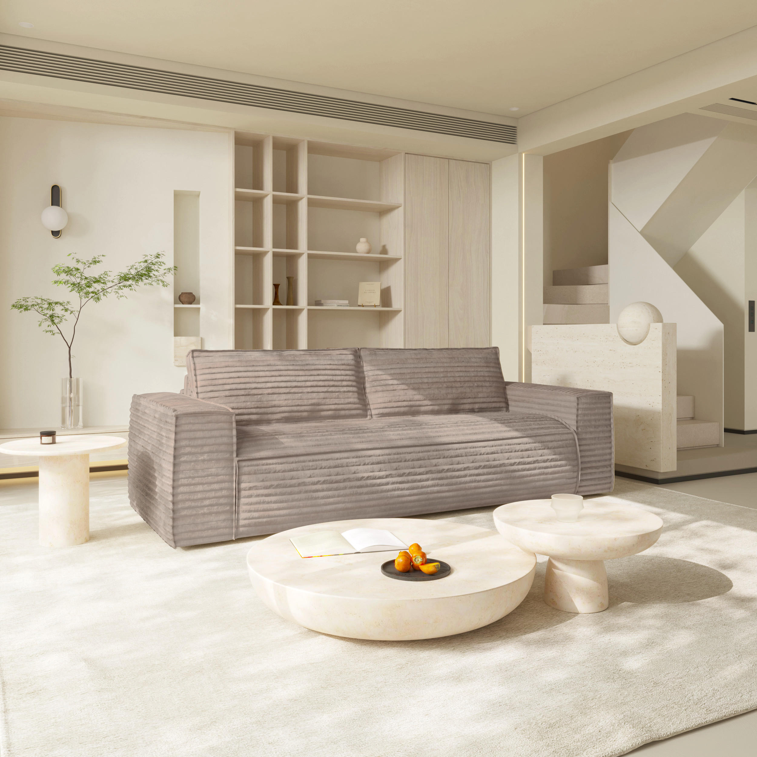 SCHLAFSOFA GERADE Gerippter Samt Taupe 234cm - Taupe, Textil (234/90/100cm) - Sia Home