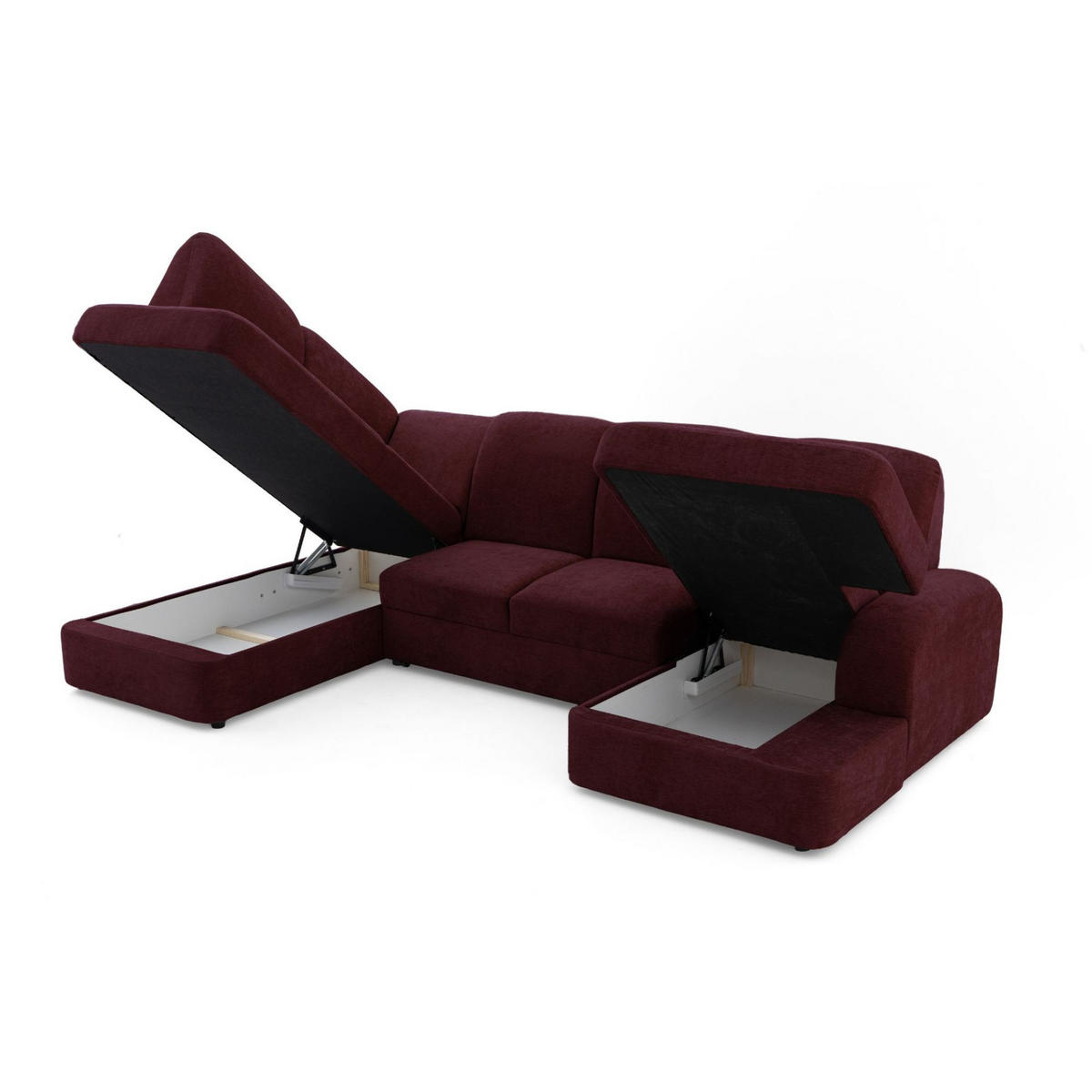ECKSOFA VIBE U Links mit Schlaffunktion 129x263 Chenille Bordeaux - Bordeaux/Schwarz, Holz/Kunststoff (280/102/186cm) - Muffo