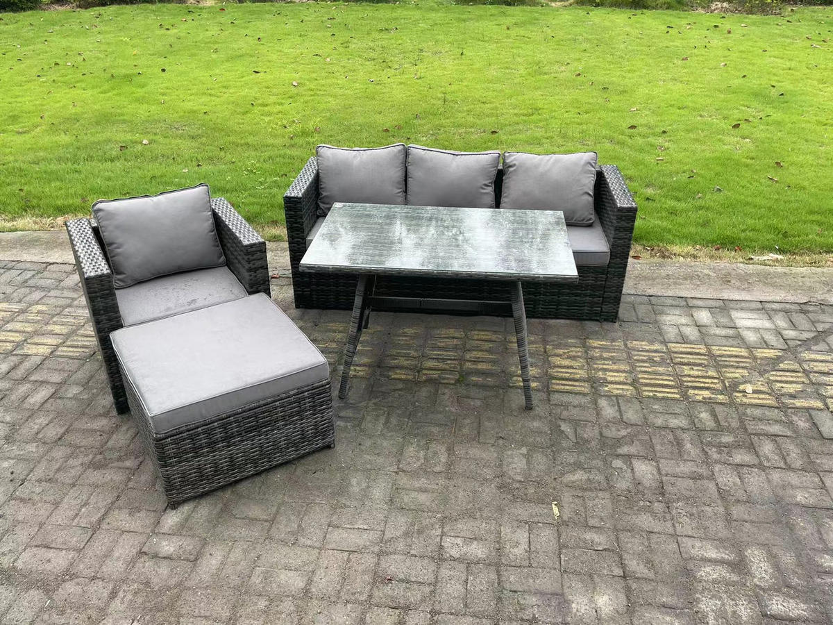 GARTENMÖBELSET mit Esstisch Hocker 5-Sitzer Grau - Dunkelgrau/Grau, Glas/Kunststoff - Fimous