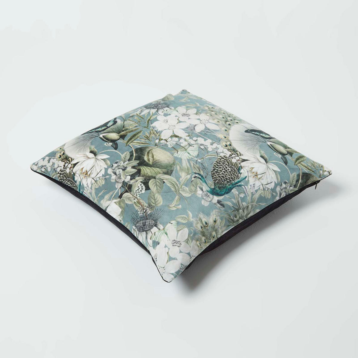 KISSENHÜLLE Butterfly Garden – Samt grün-grau 46/46 cm - Grau, Textil (46/46cm) - Homescapes