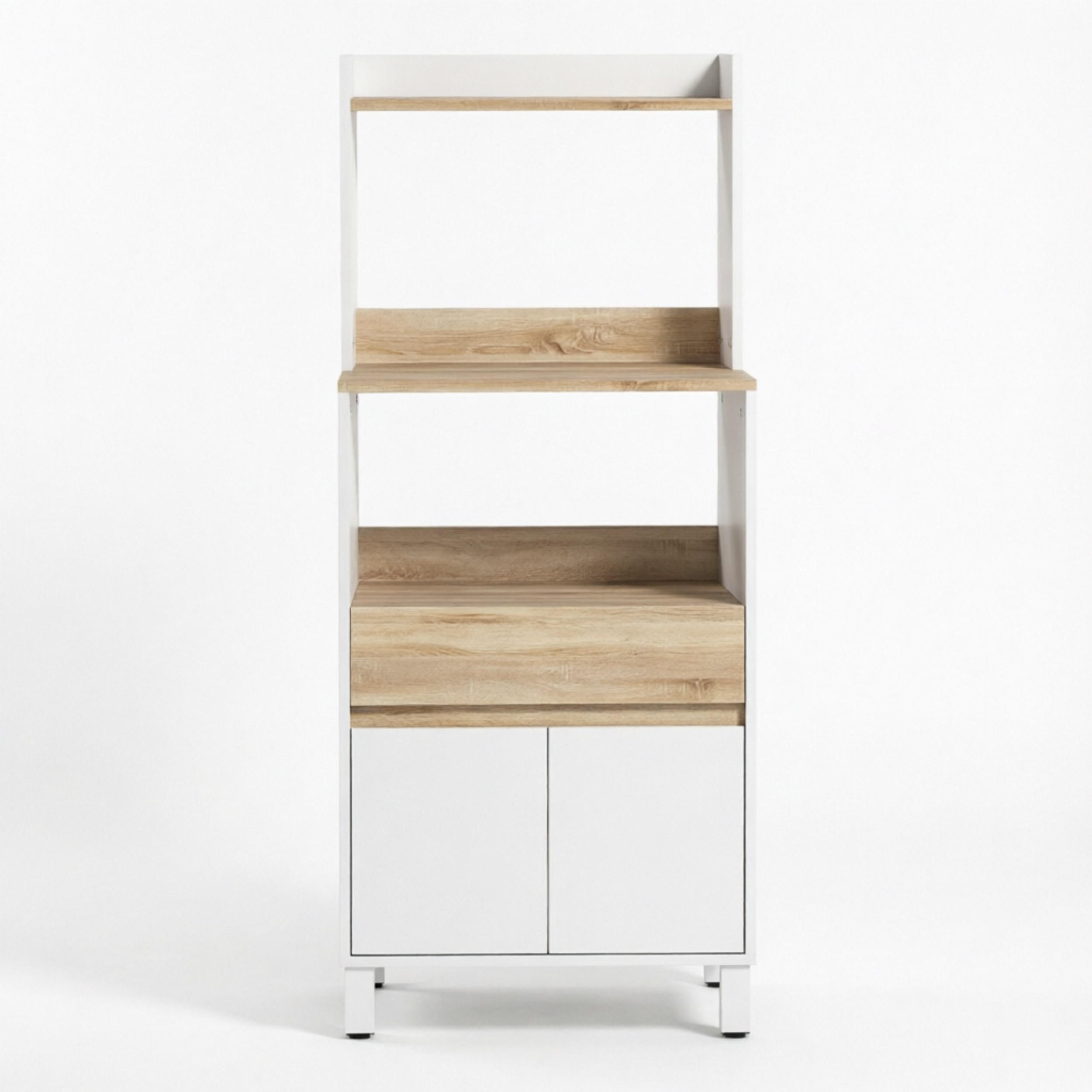 BUFFET DE-38820 60/40/131 cm Mikrowellenfach und Schublade Weiß - Weiß, Holzwerkstoff (60/131/40cm) - ComfortXL