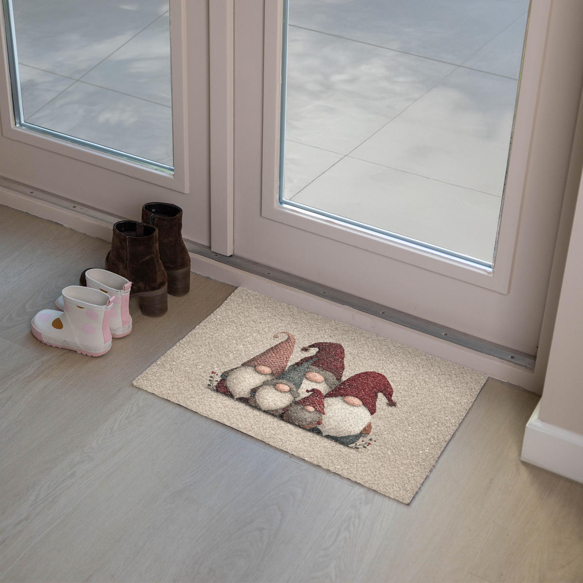 FUSSMATTE Wichtel - Weihnachten - Schnee - Zipfelmützen 60x40 cm - Beige, Kunststoff (60/0.4cm) - MuchoWow