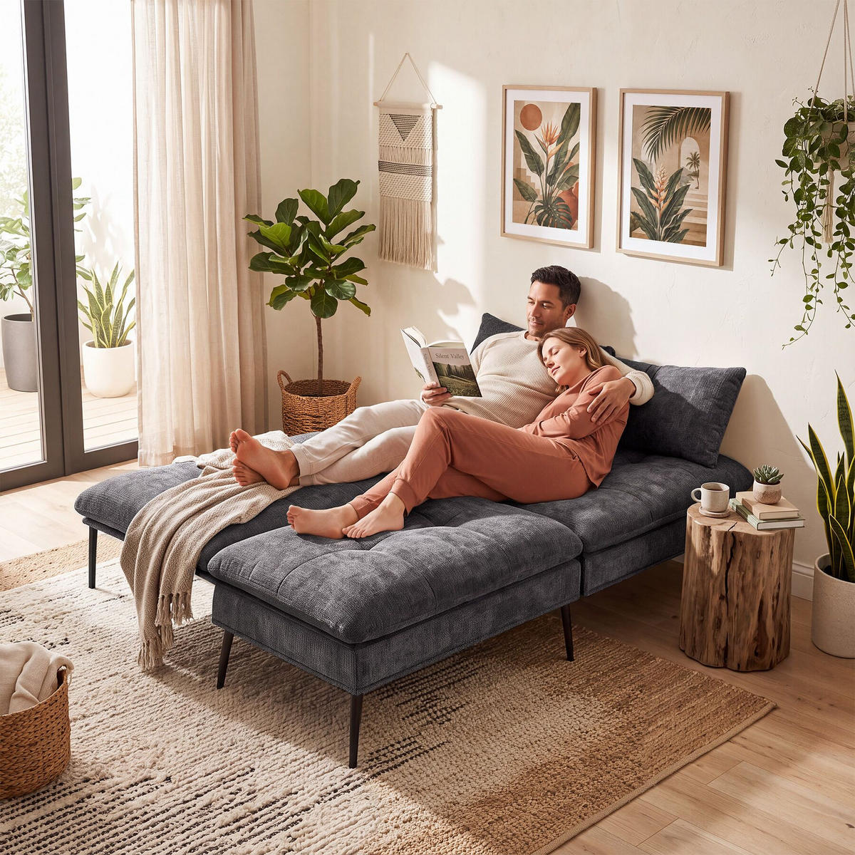 SCHLAFSOFA Tokio, Belastbarkeit 300 kg, 175 x 66 x 87 cm, grau - Grau, Kunststoff/Textil (108/45/175cm) - tectake