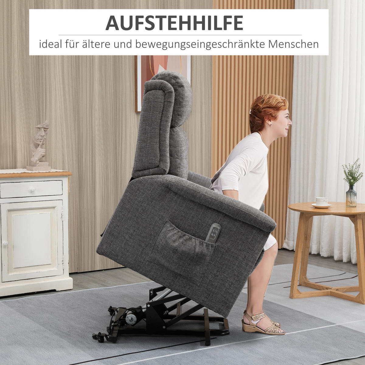 FERNSEHSESSEL mit Aufstehhilfe, Grau - Grau, Kunststoff (87/108/92cm) - HOMCOM